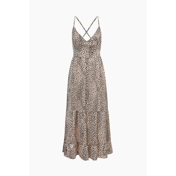 Cupshe Animal Spot Print Tie Back Vneck Lace-up Backless Maxi Slip Dress Size XL - Picture 8 of 13